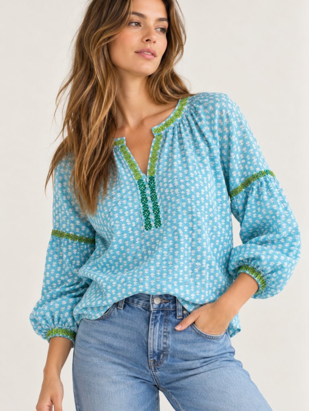 Rungolee Luxury Cotton Embroidered Blouse Size S